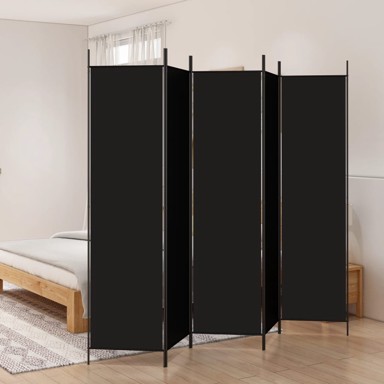 Sobna pregrada s 5 panela crna 250x200 cm od tkanine