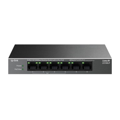 TP-LINK Switch LiteWave LS106LP, neupravljivi Fast Ethernet (10/100), Power over Ethernet (PoE), crni