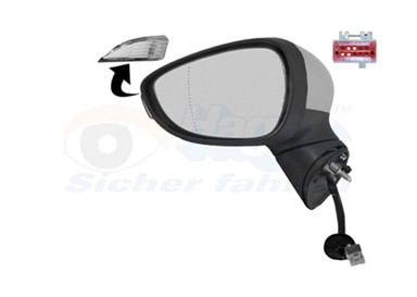 VAN WEZEL Retrovizor Ford Fiesta 13-17, lijevi, električni, grijani, žmigavac, asferičan, 6 pinova