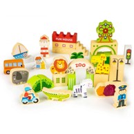 ECOTOYS Edukativni drveni blokovi City Zoo 120 dijelova