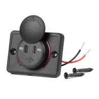 AMIO Vodootporni modularni auto punjač sa crvenim LED osvjetljenjem, 2x USB-C, 12/24V