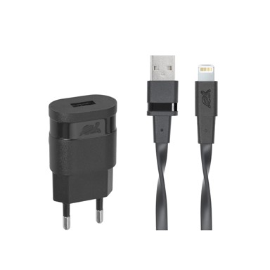 RIVAPOWER Punjač VA4115 BD2, zidni, 1A, USB-A, crni + MFi Lightning kabel 1.2 m