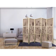 Japanski paravan Vintage biljke – nježno poljsko cvijeće na pozadini u tehnici vapnenog premaza 225x172 cm