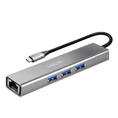 LOGILINK USB hub, 3 x USB-A, Gigabit Ethernet, USB 3.2