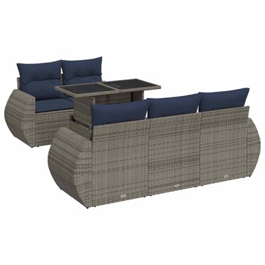 6-dijelni set vrtnih sofa poliratan i bagrem s jastucima, sivi