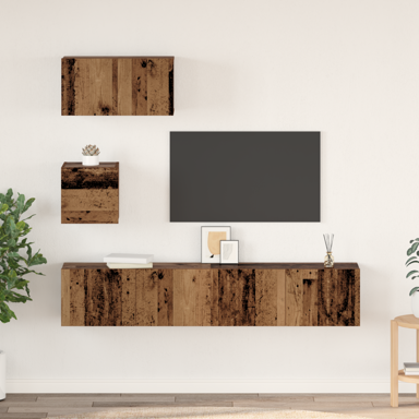 TV kabinet za zid s policom, zidne s pohranom s vratima, 4 kom, 80 x 30 x 30.5 cm, staro drvo