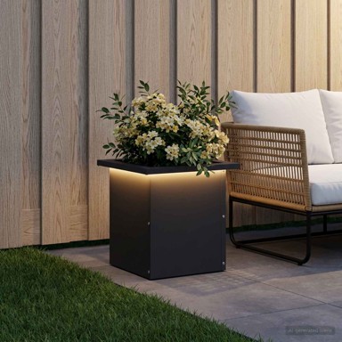 Vrtna posuda za sadnju s LED svjetlom 30 x 30 x 30 cm, crna