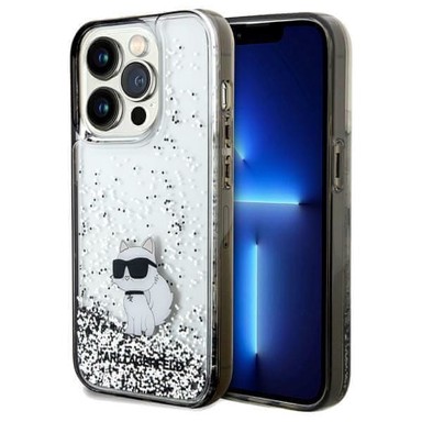 KARL LAGERFELD Maska Liquid Glitter Choupette, iPhone 14 Pro Max, prozirna