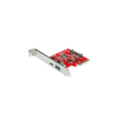 ROLINE PCIe ×4 Adapter, USB 3.2 Gen2, 1×USB-A + 1×USB-C, crvena