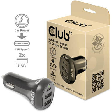 CLUB3D Auto punjač 36W, crni