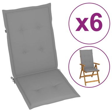 Jastuci za vrtne stolice 6 kom sivi 120 x 50 x 3 cm
