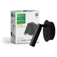 GREEN TECH LED zidna lampa WL-3W-WW-BK 3 W 3000 K s prekidačem, crna