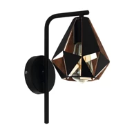 Zidna lampa Carlton 4, 1×E27, crna i bakar
