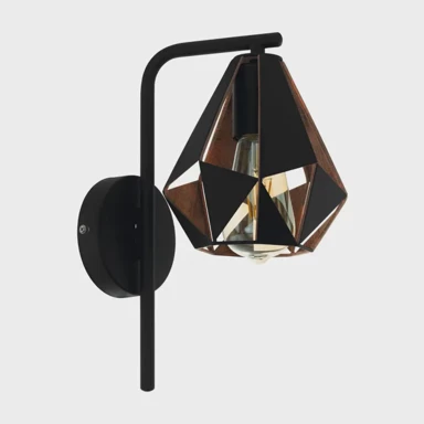 Zidna lampa Carlton 4, 1×E27, crna i bakar
