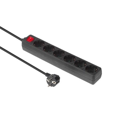 Schuko razvodnik, 6 utičnica, duljina kabela 1,8 m, crna