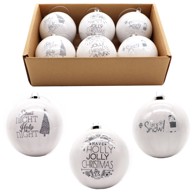 Božićne kuglice, 7,5 cm, 6 kom/pak, bijela s natpisima