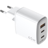 CELLY Kućni punjač GaN 65W, 2x USB-C PD + USB-A, bijela
