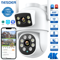 BESDER Kamera 4K 8MP PTZ, dvostruke leće, Wi-Fi, detekcija ljudi, audio, iCSee aplikacija, bijela