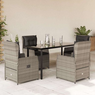 Vrtna garnitura, 5-dijelni set od poliratana s jastucima, 140 x 70 x 74 cm, svjetlosiva