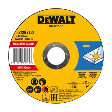 DEWALT Disk za rezanje 125 x 1 mm, 1 komad, DT43972