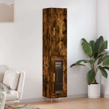 Visoka komoda dimljeni hrast4 5x34x180cm konstruiranog drva , 1 staklena vrata