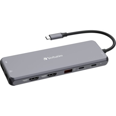 VERATIM Docking stanica Pro Multiport, USB-C, 7x USB-A, 2x USB-C, 2x HDMI, 1x ethernet, 1x audio, sivi