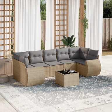 Set vrtnih sofa, 8 kom, poliratan, s jastucima, siva