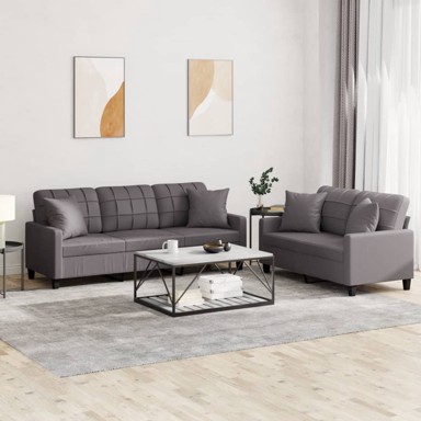 Set sofa, 2-dijelni, umjetna koža s jastucima, sivi