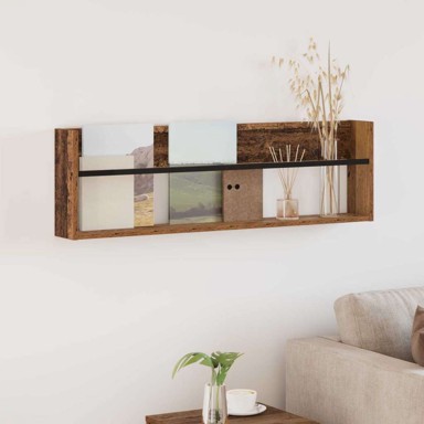Polica za časopise s policom, zidne 100 x 12 x 30 cm, staro drvo