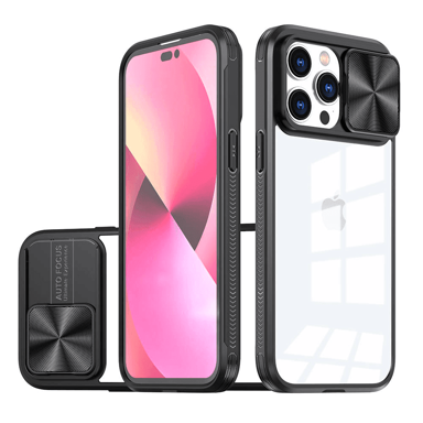 ONASI Silikonska maskica, iPhone 15 Pro, Lens Cover, prozirna, crna