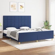 Okvir za krevet s uzglavljem plavi 180 x 200 cm od tkanine