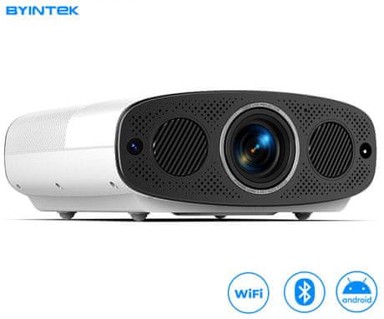 BYINTEK Projektor prijenosni LED VEVSHAO A22, Android, dvostruki WiFi, Bluetooth, stereo zvučnici, daljinski upravljač