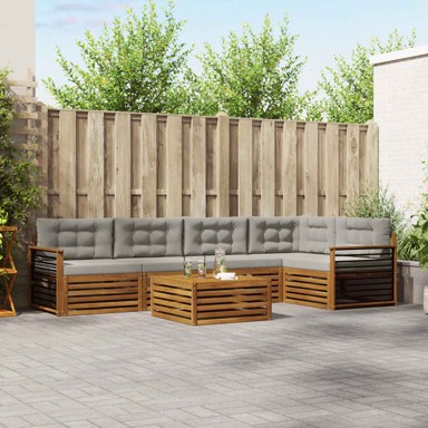 Set vanjskih sofa, 6 kom, s jastucima, prirodna i svijetlo siva