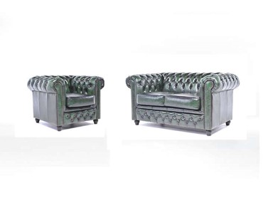 CHESTERFIELD Set Garnitura Original Leather, 1 + 2 sjedišta, Wash Off Green