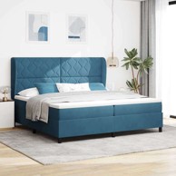 Box spring krevet 200 x 200 cm poliester, dizajn dijamantskih blokova, tamno plava