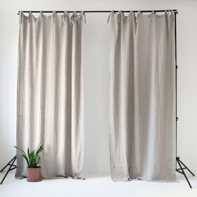 LINEN TALES Bež lanena zavjesa s petljama Night Time, 275 x 140 cm