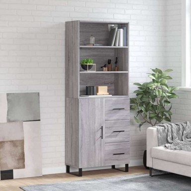 Visoka komoda siva sonome 69 5x34x180 cm od konstruiranog drva , 1 vrata 3 ladice