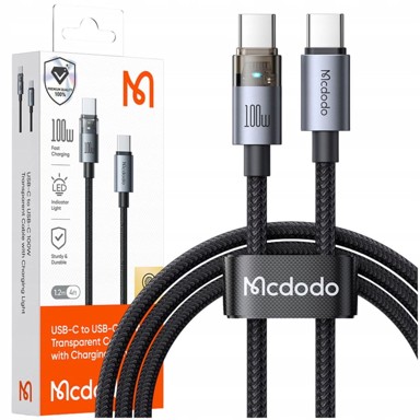 MCDODO Kabel USB-C na USB-C, 1 m, 5 A, 100 W, LED, crni