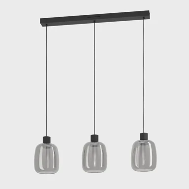 EGLO Visilica Molochio-z 3xLED 3,7W RGB, sivo staklo, crna