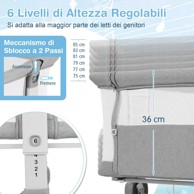COSTWAY Putni krevetić, 3u1, s madracem, 6 podesivih visina, košara za pohranu, sivi