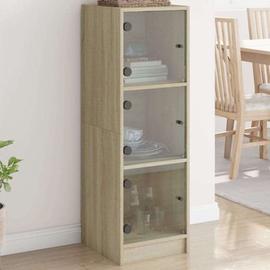 Visoka komoda sa staklenim vratima boja hrasta 35 x 37 x 109 cm , hrast sonoma