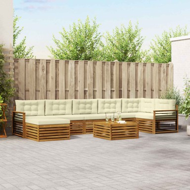 Set sofa, 8 kom, čvrsto drvo akacije, prirodna i krem