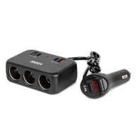 AMIO Razdjelnik utičnice auto upaljača 3 utičnice, 2 x USB-A, USB-C QC4.0, prikaz napona