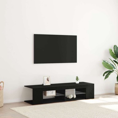 TV komoda s LED svjetlima, 135 x 39 x 30 cm, crni hrast, drveni kompoziti