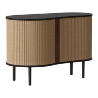 UMAGE Smeđa/svjetlo smeđa niska komoda u dekoru hrasta s kliznim vratima, 100x67 cm Audacious