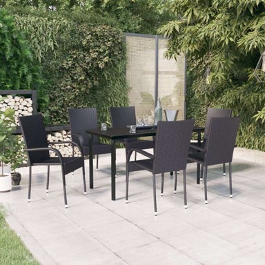 Vrtna garnitura, 7-dijelni set, dužina stola 140 cm, crna