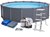 INTEX Bazen GRAPHITE GRAY PANEL 26384NP 478 × 124 cm, pješčana pumpa, ljestve