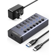 UGREEN USB hub UGR1228BLK, USB-C, 7x USB-A 3.0, plavi