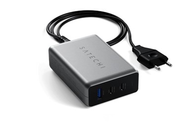 SATECHI Punjač, zidni, GaN, 100W, 2×USB-C PD + USB-A, sivi