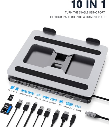 USB-C čvorište za MacBook Pro/Air, 10 u 1, 4K HDMI, gigabitni Ethernet, SD/TF, 4 x USB 3.0